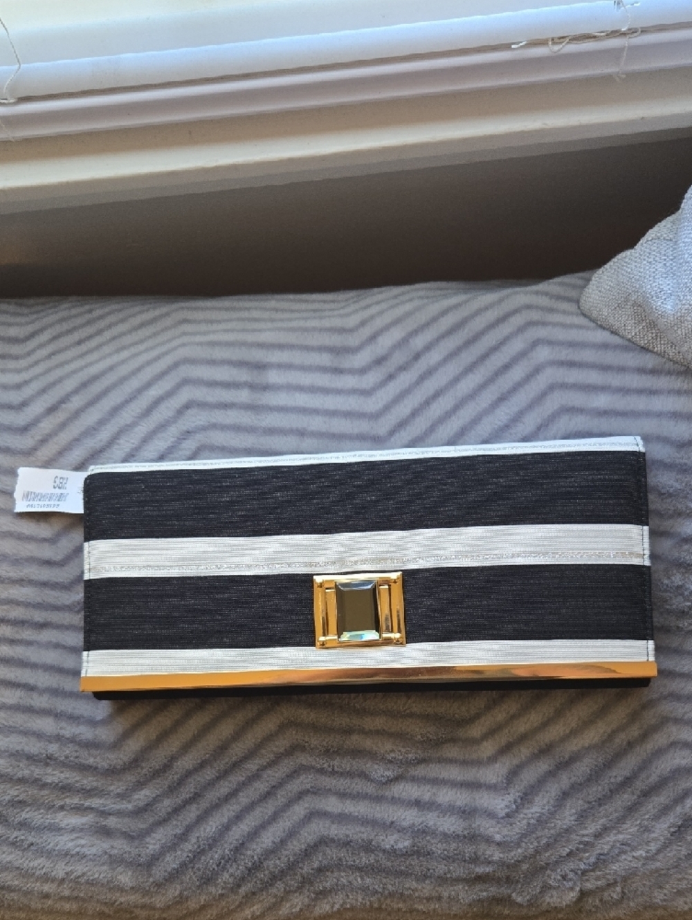 Striped Black and Cream Clutch with Gold Accent 🖤🤍 - Picture 10 of 11